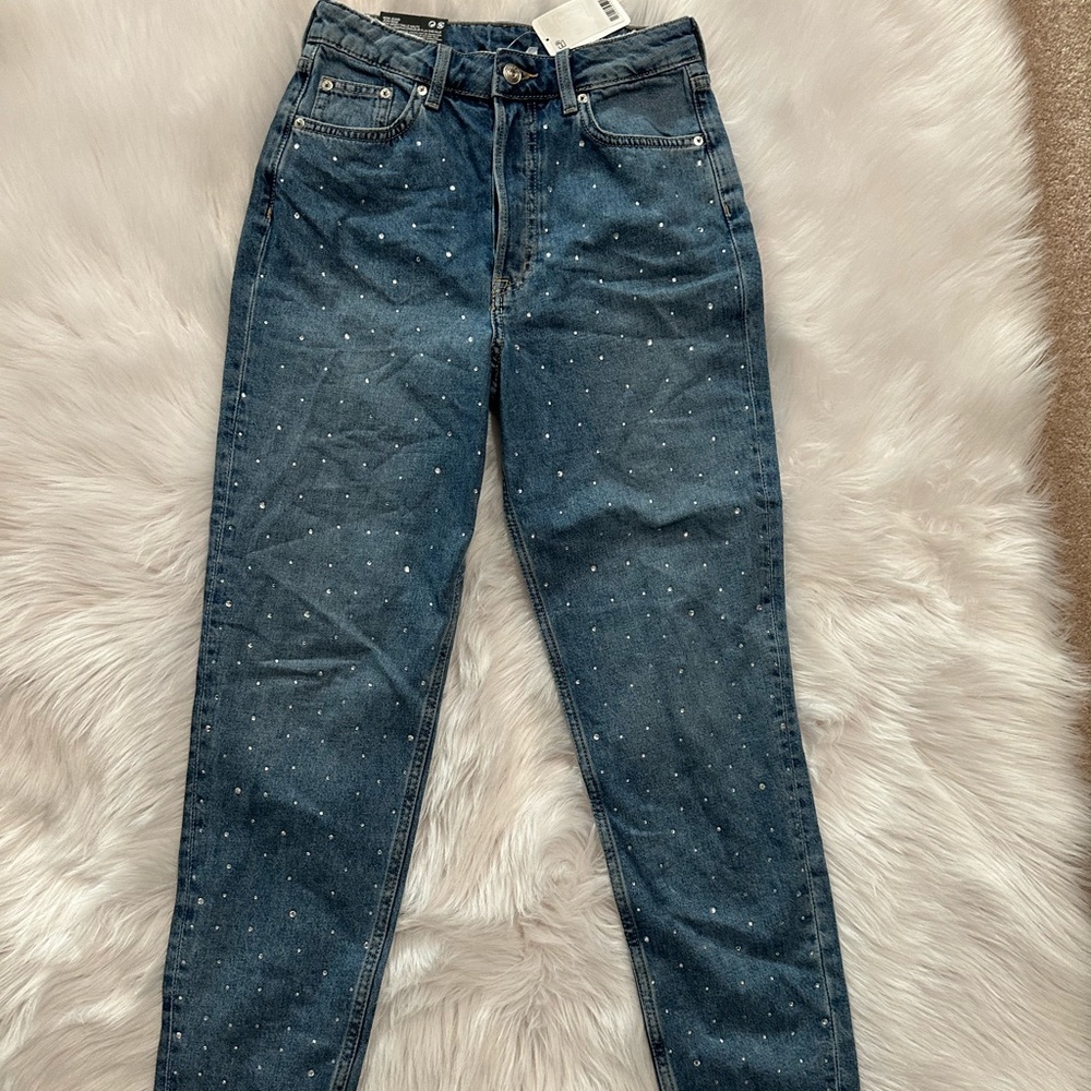Rhinestone H&M High Rise Mom Jean